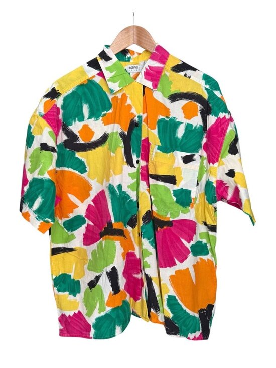 Esprit Tops - Vintage Esprit Sport 80s Abstract Print Button-Up Shirt Boxy Fit Cotton Large